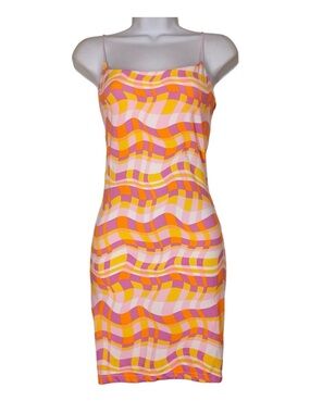 COTTON ON Pink Orange, and Purple Wavy Stripe Print Mini Dress Size XS NWT